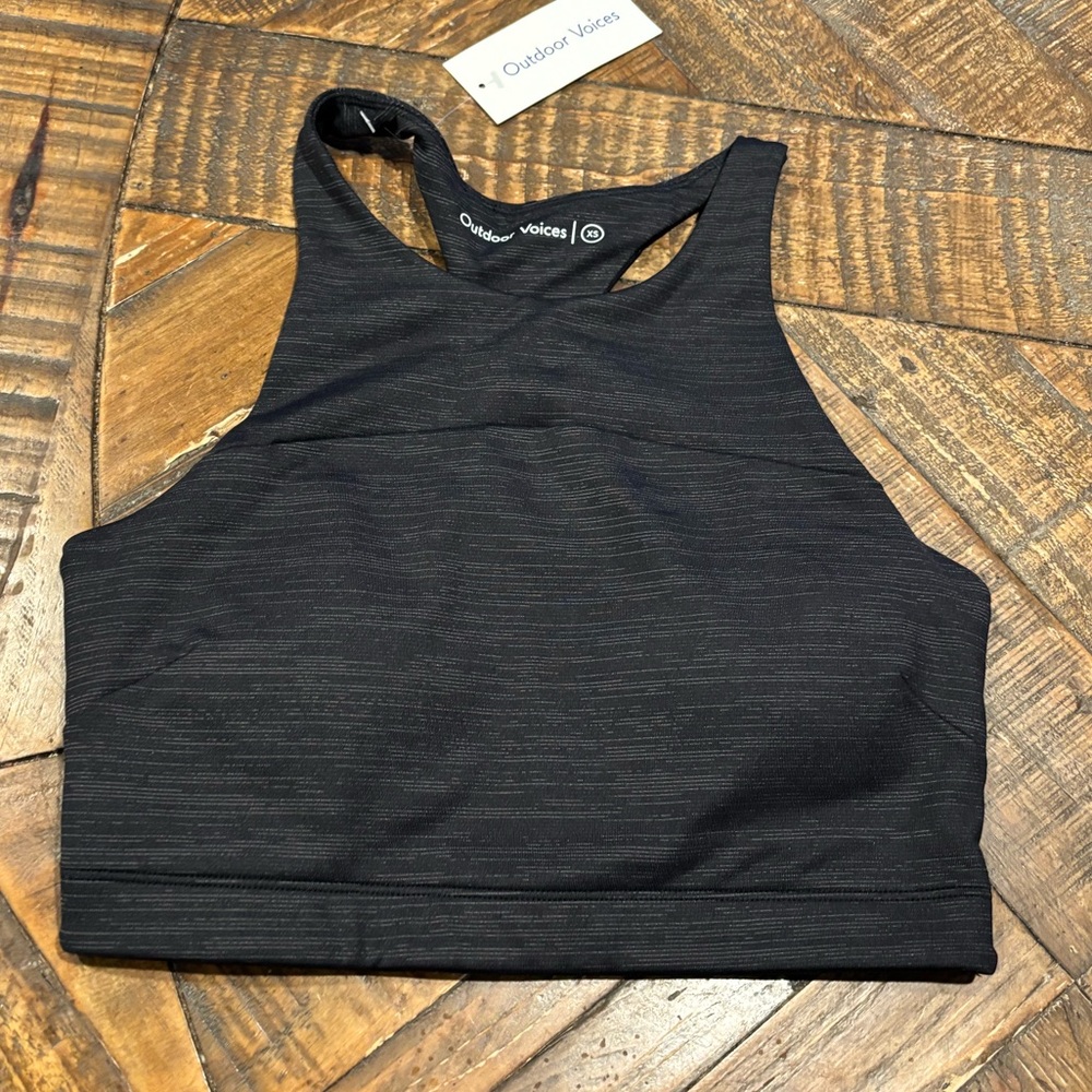 Outdoor Voices NWT Black Tech Sweat Crop High-Neck Seamless Sports Bra size XS - Picture 3 of 10